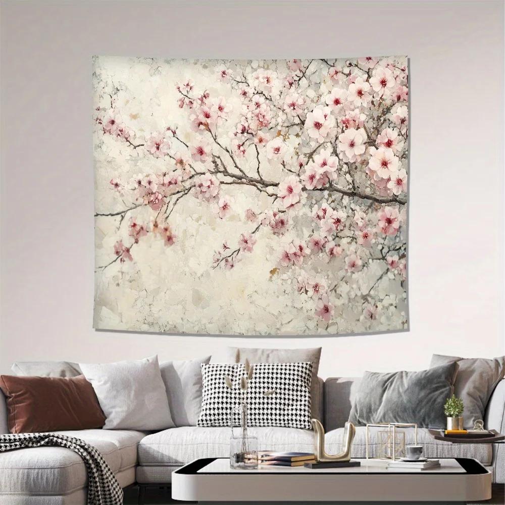 2D Flat Banner, 1pc Elegant Cherry Blossom Tapestry - Soft Pastel White Cherry Blossom designDJH
