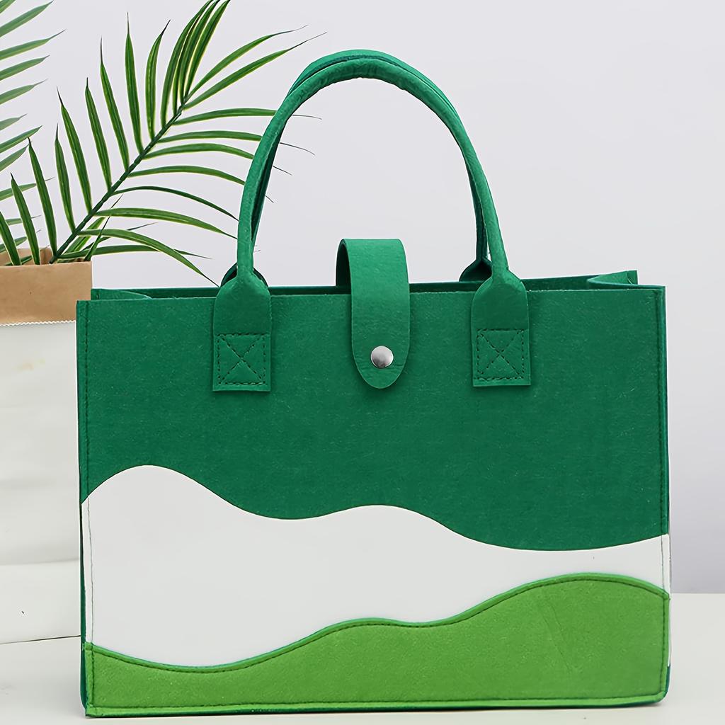 Chic Striped Felt Tote Bag For Women - Versatile Commuter Handbag With Secure Locking Closure, Fixed Shoulder Strap