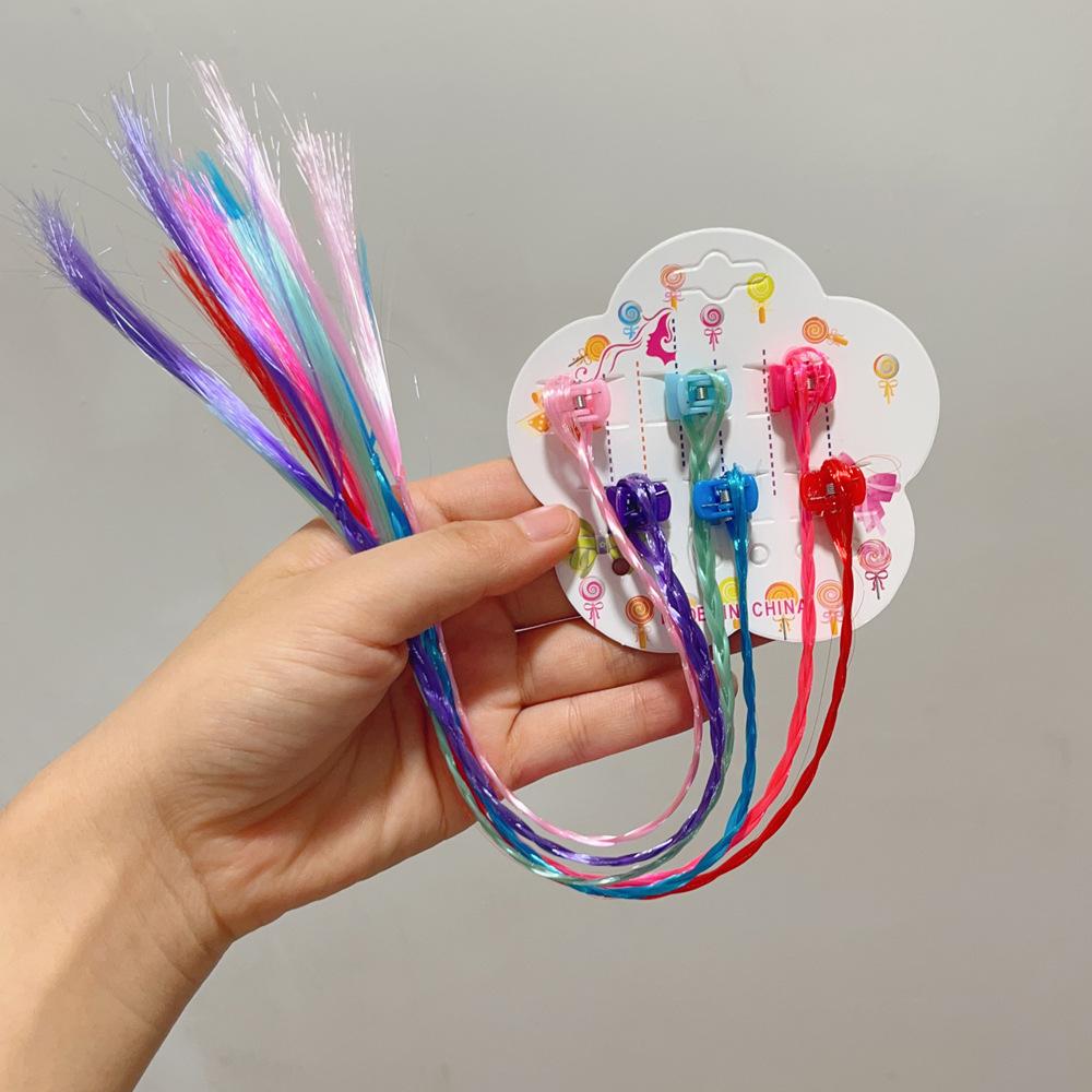 6Pcs/Set Colorful Rainbow Braided Hair Extensions with Clips Girls Ponytail Hairpieces Kids Hair Accessories