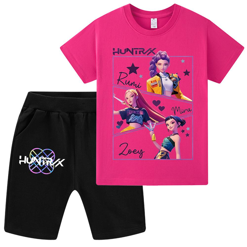 WA1241 Kids Boys Girls Kpop Rumi Zoey Mira Print Short Sleeves T-shirt Shorts Pants Sets