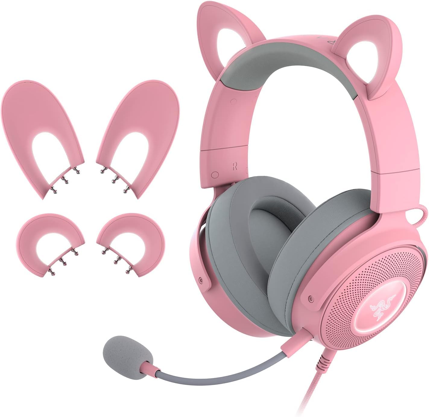 

Razer Kraken Kitty V2 Pro Quartz Pink Wired Gaming Headset with Interchangeable and Bunny Ear Four Razer Chroma RGB Detachable Razer HyperClear рожевий