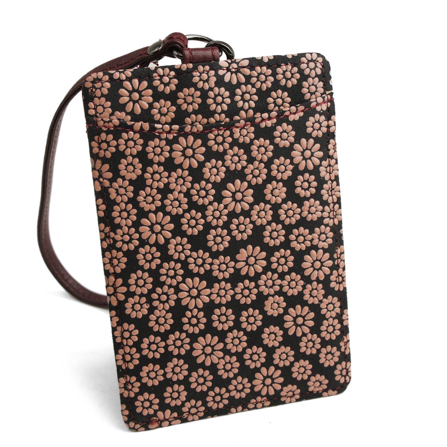

Japanese Pass Case Pass Case ID Card Folder Genuine Leather Cowhide Deer Leather Daisy Pattern Inden Hinagiku Japanese Style Japanese Pattern Leather рожевий