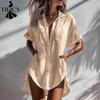 Damenmode, lässig, Sommer, Frühling, einfarbig, kurzärmelig, Polo-Ausschnitt, Blusen und Hemden