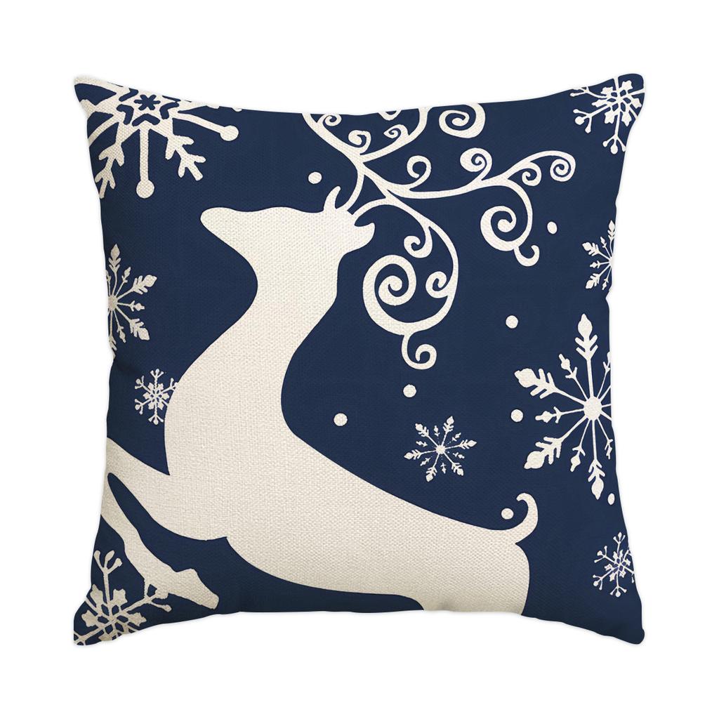 1 \ 4pcs blue Christmas pillow cover, single-sided printed cushion cover, suitable for living room sofas (without pillow core)