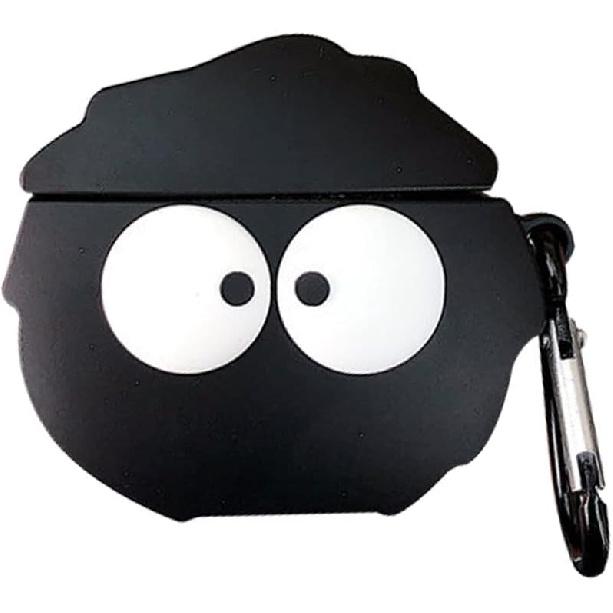 Case Compatible with AirPods 1/2, Super Cute Creative Funny Big Eyes Black Dust Elf Shape Case, Stylish Dust Ball Silicone Earphone Protection Skin
