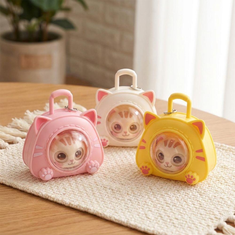 Cartoon Eye Changing Cat Bag Keychain Funny Capsule Cat Key Chain Cat Kitten Toy  Office Desktop