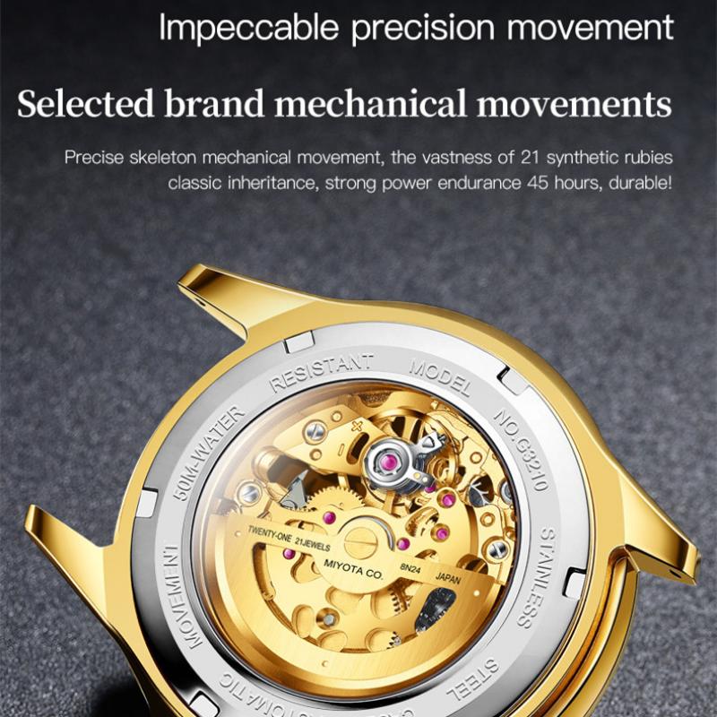 OUPINKE Men's Watch Full -automatic Mechanical Watch Hollow Movement Waterproof High -end Watch