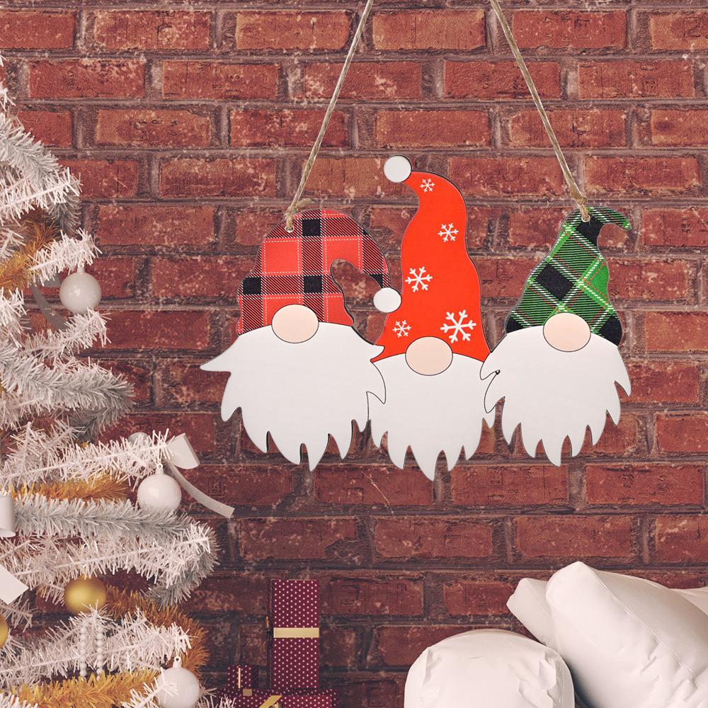 Wooden Decoration Christmas Three Head Rudolph Door Hanging Home Wall Decoration