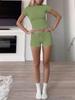 European & American Women's Slim Fit Short-Sleeve Round Neck T-Shirt Casual Set for Hot Girls