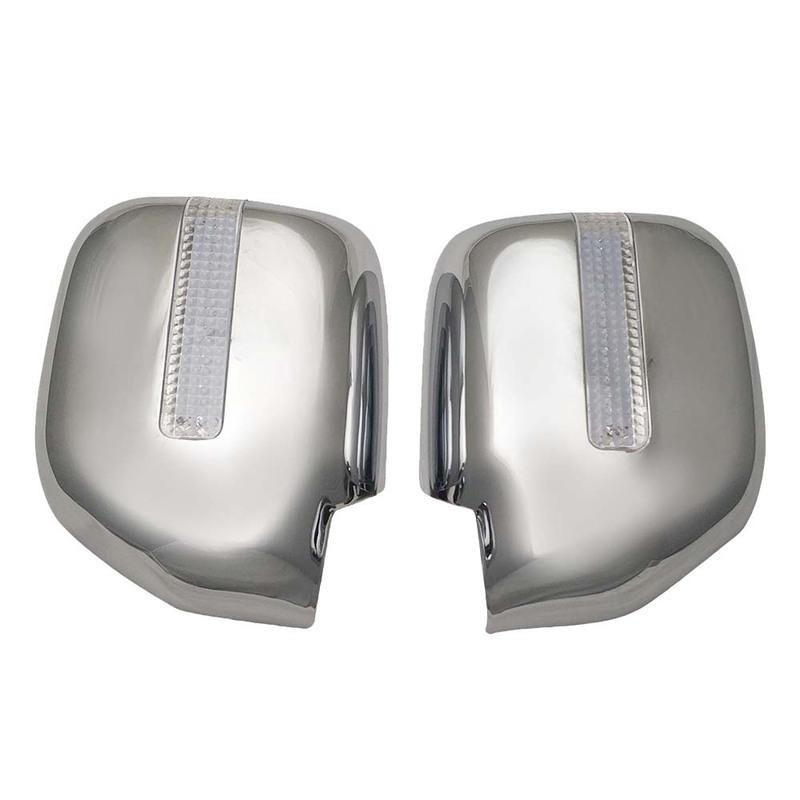 Car Decoration Door Mirror Cover With LED For Toyota Land Cruiser Prado FJ90 1998-2002 Chrome Silver Cars Accessories Styling