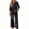 Women's Casual Button Down 3/4 Sleeve Top and Wide Leg Pants Two Piece Set