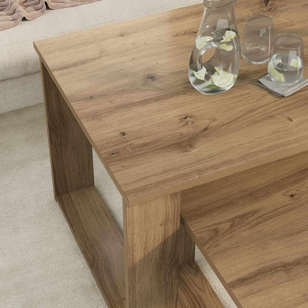 Coffee Table Set 2 Pcs Artisan Oak Wood Based Material