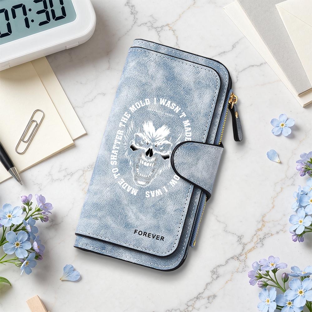 Gothic Skull Pattern Long Wallet Portable Multi Slot Purse for Daily Use