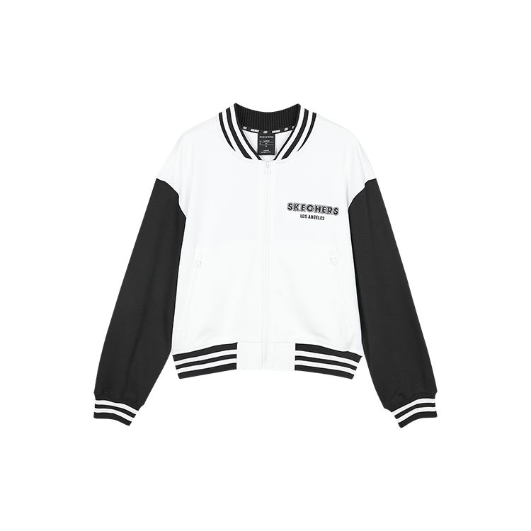 Skechers Colorful City Series Logo Striped Casual Sports Comfortable Baseball Jacket Women jackets Bright-White L121W008-0019 S