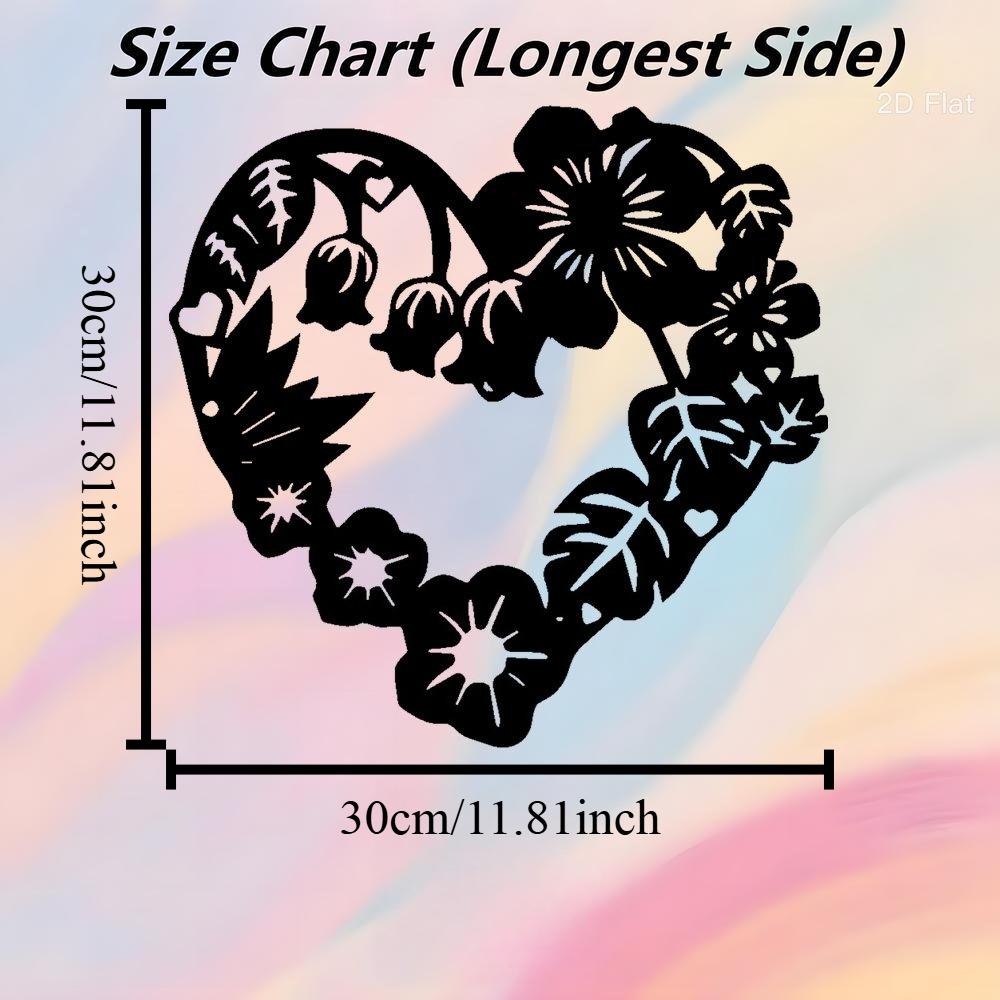 Large 2D Heart Floral Metal Wall Art Laser Cut Iron Modern Rustic Bedroom Living Room Gift for Her