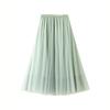 Women's Tulle Skirt Elastic High Waisted A-Line Layered Flowy Long Skirts Pleated Mesh Midi Skirts for Women Casual Beach Ruffle Skirts for Party