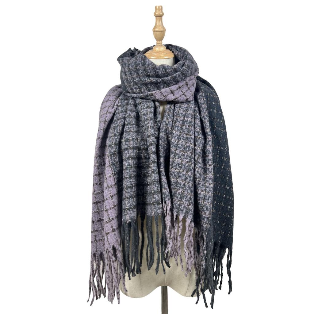 Winter Color Blocked Scarf women's Imitation Cashmere Fashion Versatile Shawl Warm Thicken Lengthened Tassel Scarf 4w975
