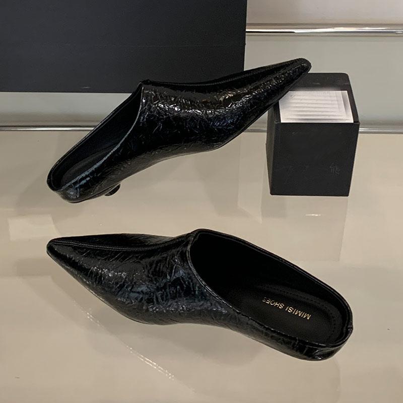 Fashion Female Low Heel Slippers Slides Shoes For Women Mules Spring Summer Fashion Pointed Toe Ladies Heeled Slippers Sandals Shoes