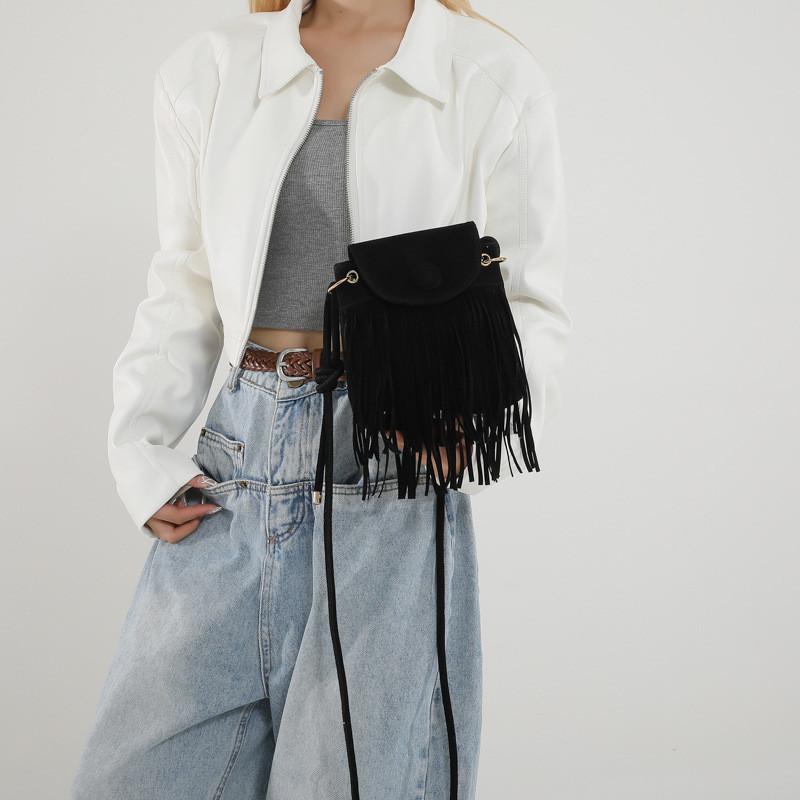 Stylish And Versatile Small Square Bag For Women With Soft Suede Material And Chic Fringe