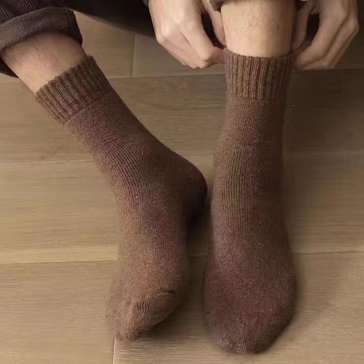 Men's Fleece-Lined Winter Terry Socks - Thick, Warm, and Solid Color Mid-Calf Floor Socks for Home.