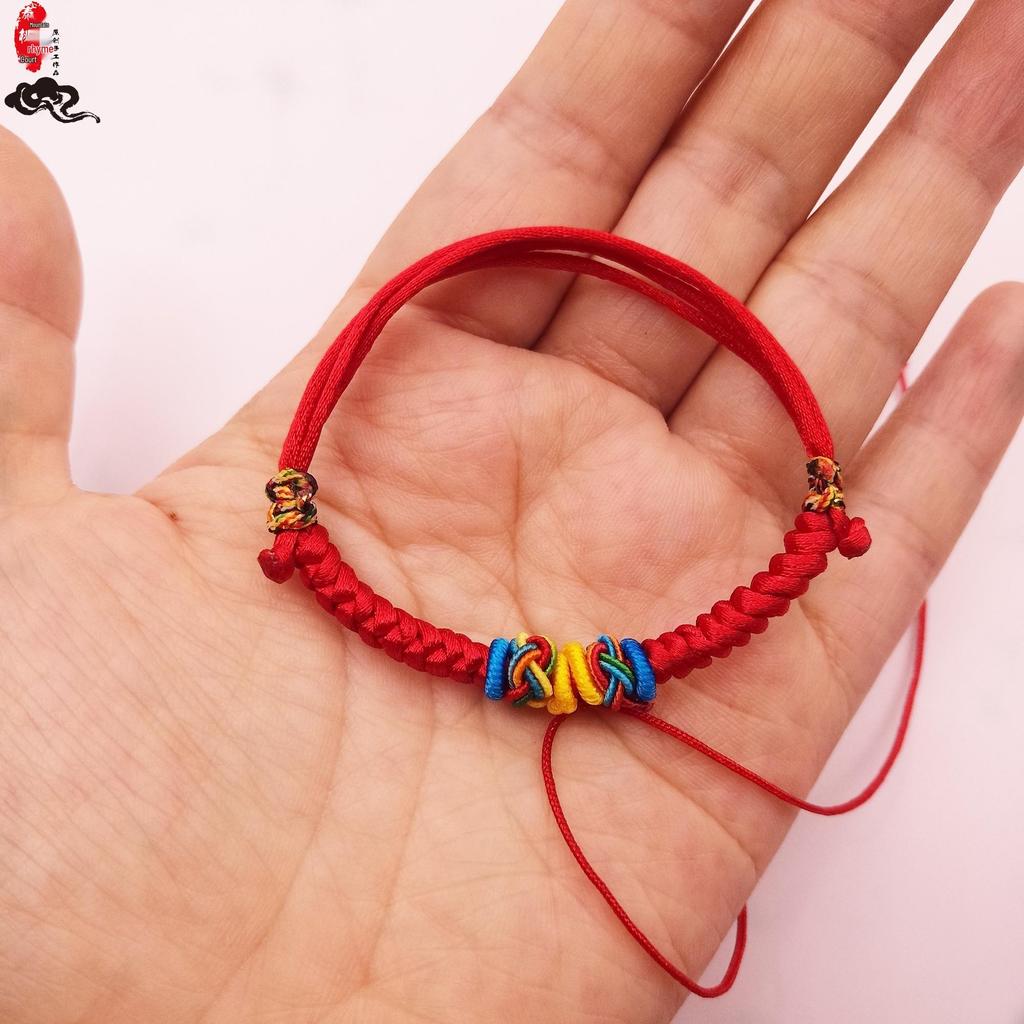 Unisex Baby Colorful Red Rope Anklet Bracelet with Gold, Silver & Jade Charms