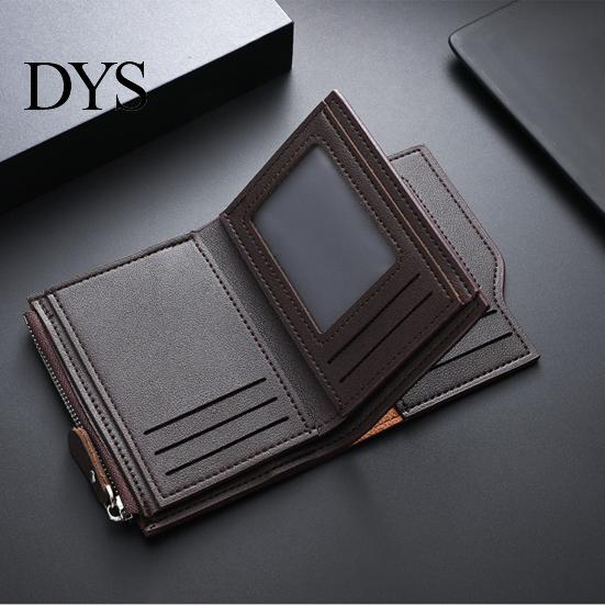 Cash Compartment Wallet Men Short Card Slim Tri-fold Large Capacity Holder Multi-card Slot with ID Window Zipper Coin Pocket Gift for Father Husband