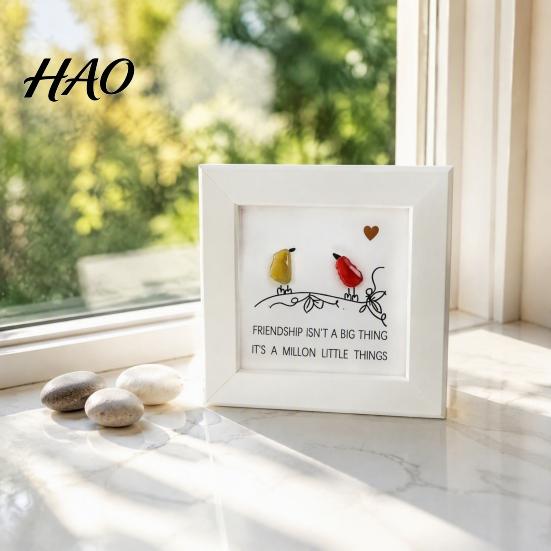 Nature Inspired Wall Hangings Handmade Sea Glass Bird Framed Art, Picture Frame, Decorative Figurines Coastal Friendship Ornament, Christmas Tabletop