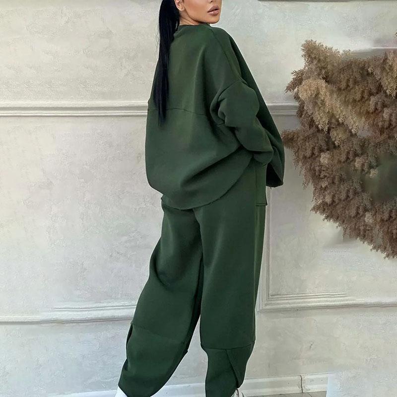Women's Plus-Size Hoodie Set Autumn/Winter Solid Color Crewneck Sweatshirt Jogger Pants Two-Piece Set  Casual Sports Outfit