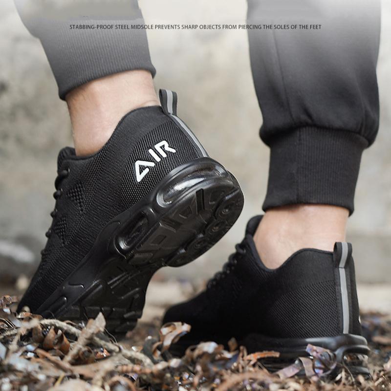 Work Safety Shoes For Men Women Air Cushion Breathable Work Sneakers Steel Toe Shoes Anti-puncture Safety Protective Black Shoes