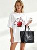 Oversized T Shirt Black Fresh Fruits Cherry Print Graphic Tee Casual Summer Wear