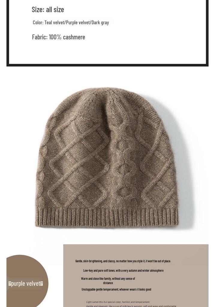 Women's Retro 100% Cashmere Cable Knit Fisherman Hat: Accentuates Face, Versatile, Trendy, Solid Color Commuting Hat