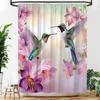 Elegant Hummingbird and Floral Print Shower Curtain for Bathroom Waterproof Polyester Shower Liner Decor Tropical Nature Pink Bl