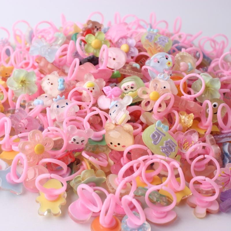 20Pcs Jelly-colored cartoon resin ring - children s finger ring, sweet flower accessory, little girl s ring