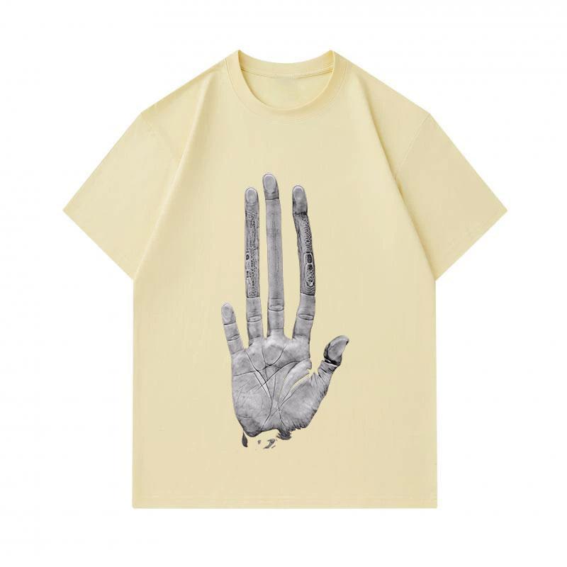 Men's 100% Cotton Crew Neck Short Sleeve T-Shirt, Funny 3D Hand Palm Print Casual Summer Tee, Soft Breathable Lightweight Daily Wear Streetwear Tops F