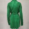 Spring and Autumn Women's Shirt Dress Fashion Elastic Waist Pleated Long Sleeve Tie Dress