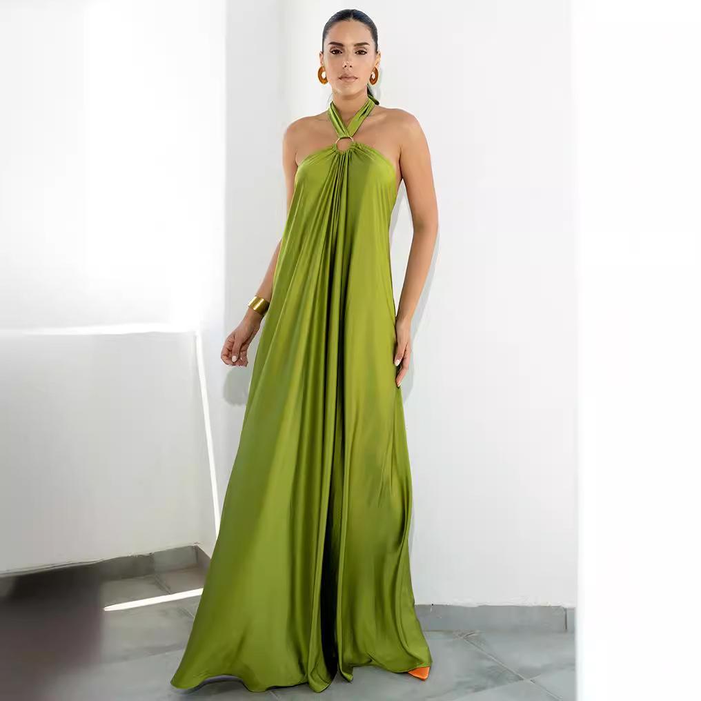 Summer Women's Sexy Satin Spaghetti Strap Evening Dress