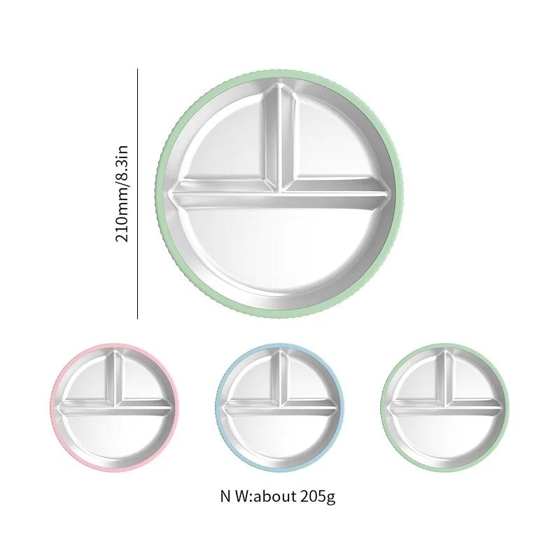 Stainless Steel Divided Plate with Silicone Suction Cup Non Slip Heat Resistant Food Plate