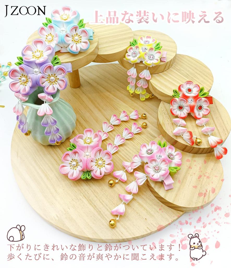 JZOON Hair Ornament Gradient Design with Perfect for and Other Japanese Graduation and Handmade with Cherry and H5106 3-Piece Set, Tsumami-zaiku Trim,