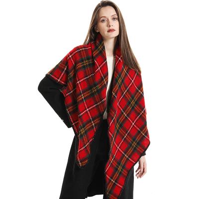 Luxuriöse Kaschmir-Winterschals Damen Dreieck Pashmina Schal Koreanisch Pareo Cape Karomuster Kopftuch Wickel Dame Elegant Poncho Turban