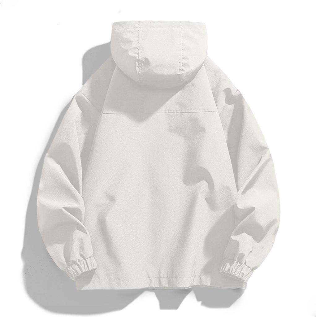 Men's Large Size Trend Casual Top Youth Hooded Everything Loose Jacket Elastic Drawstring Solid Color Windproof Jacket