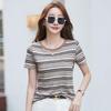 Women's Striped Short-Sleeve Round Neck Loose T-Shirt, Casual Color Block Plus Size, Japanese & Korean Style