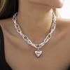 Large Chain Heart Pendant Necklace Metal Exaggerated Necklace Twisted Chain Thick Necklace  Women