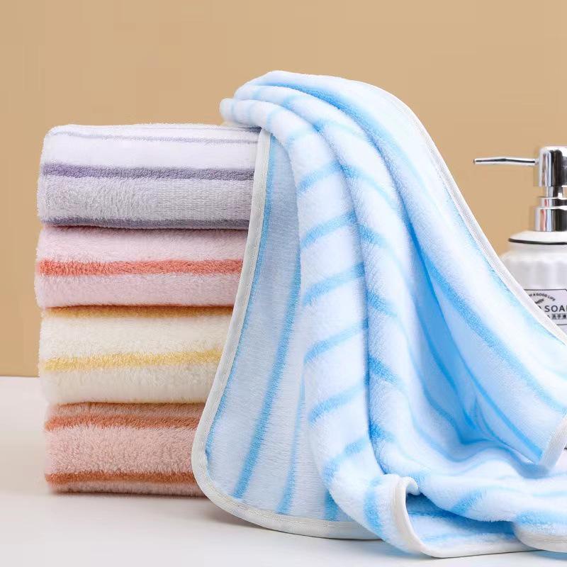 Striped Coral Fleece Bath Towel - Absorbent, Thickened Beach & Household Use