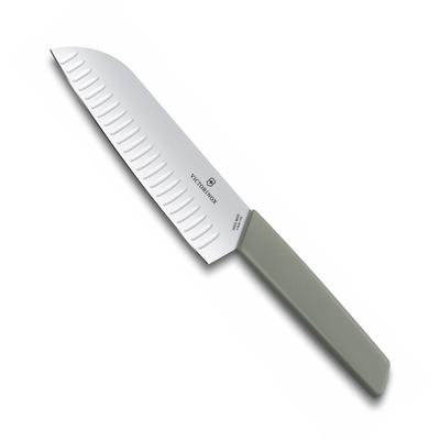 Nóż Santoku VICTORINOX z rowkami szwajcarskimi, 17 cm, Oliwkowy, Nowoczesny, Nóż wielofunkcyjny, 6.9056.17K6B