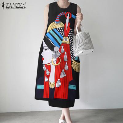 Lässiges, ärmelloses Kleid mit O-Ausschnitt und Stranddruck für Damen