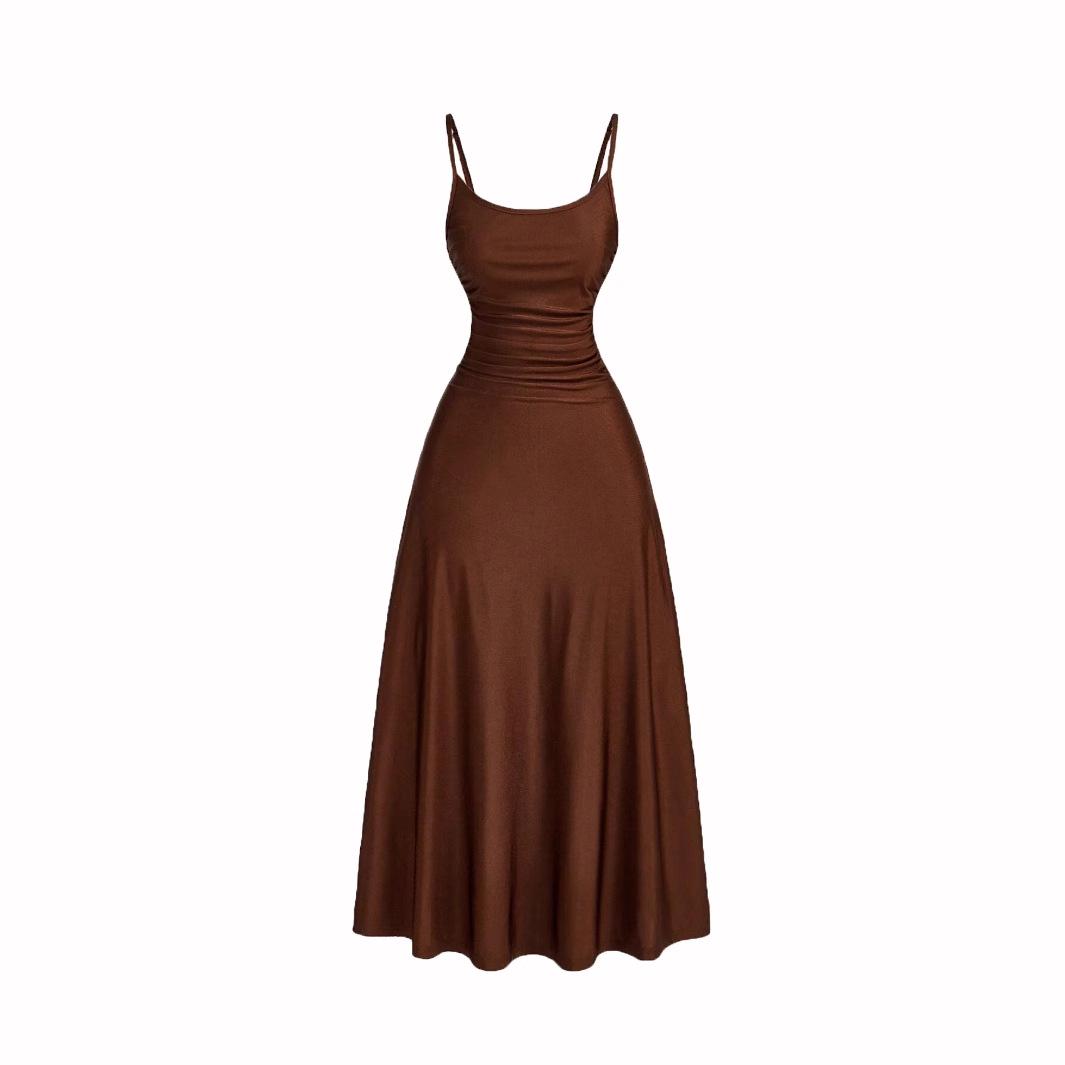 

Весенне-летнее платье-сарафан с драпировкой на талии – европейский и американский стиль S темно-коричневого