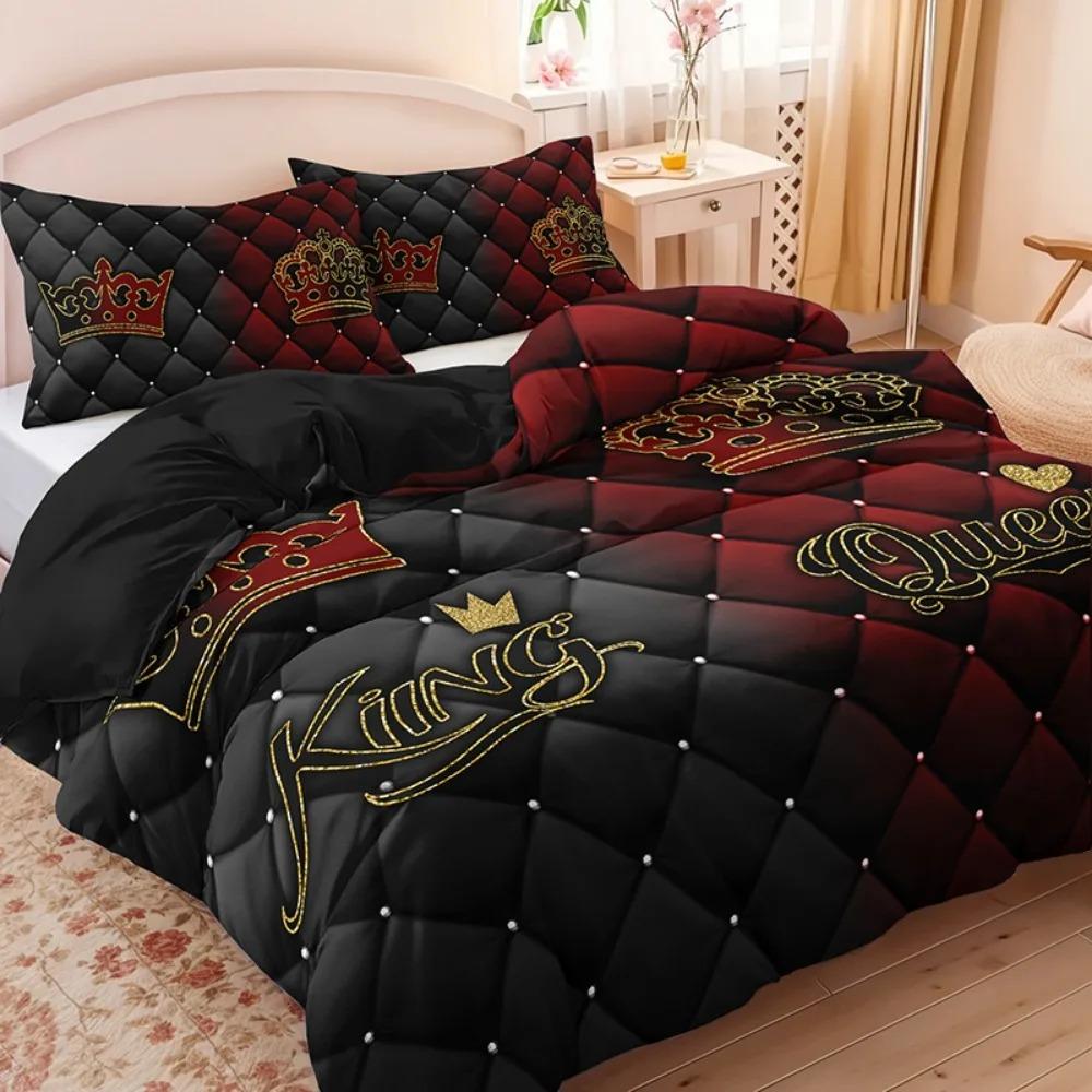 3Pcs Black Red Bedding Set King Queen Rrown Printed Cozy Duvet Cover Set King Queen Twin Single Size Birthday Gift Bedroom Decor
