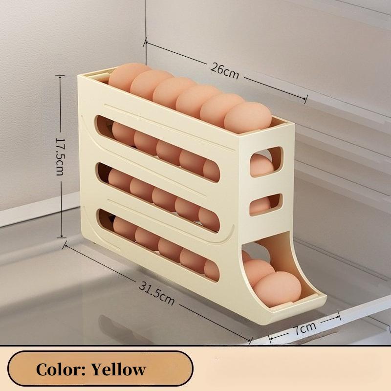 4-х уровневый холодильник, подставка для яиц, автоматический вращающийся держатель для яиц, контейнер для хранения, кухонный холодильник, дозатор яиц, органайзер для холодильника жёлтый