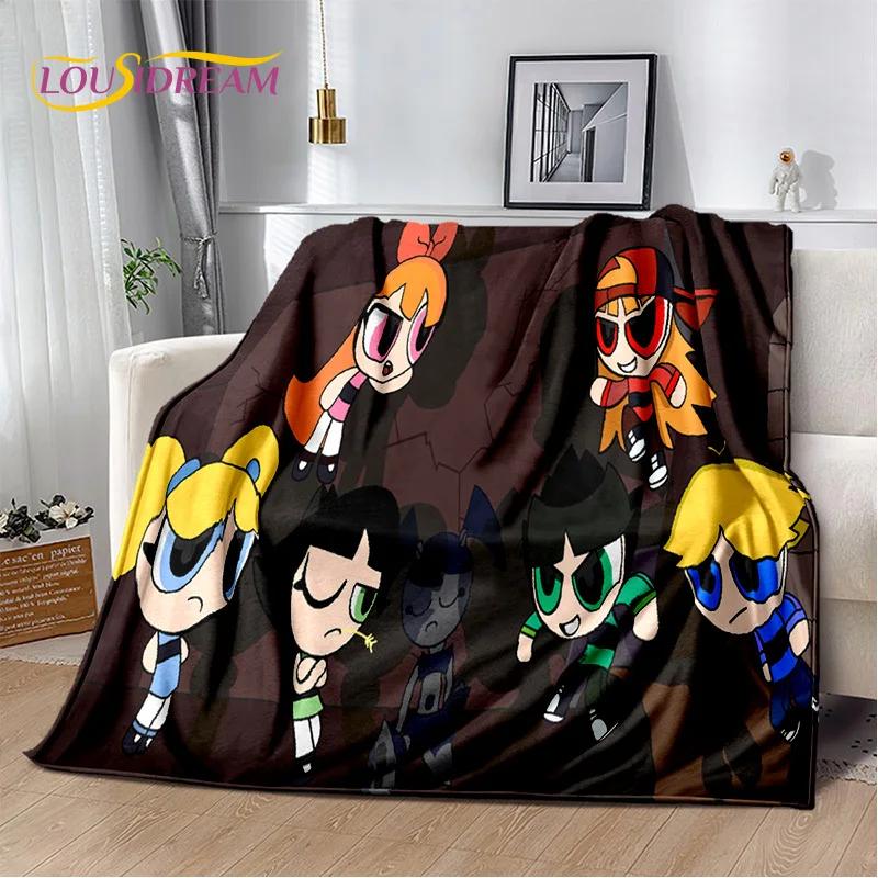 Kreskówkowy Słodki P-Powerpuff Girl Miękki Koc Flanelowy na Łóżka Sypialnia Sofa Piknik, Koc Narzuta do Przykrycia na Zewnątrz Rekreacja Drzemka Prezent