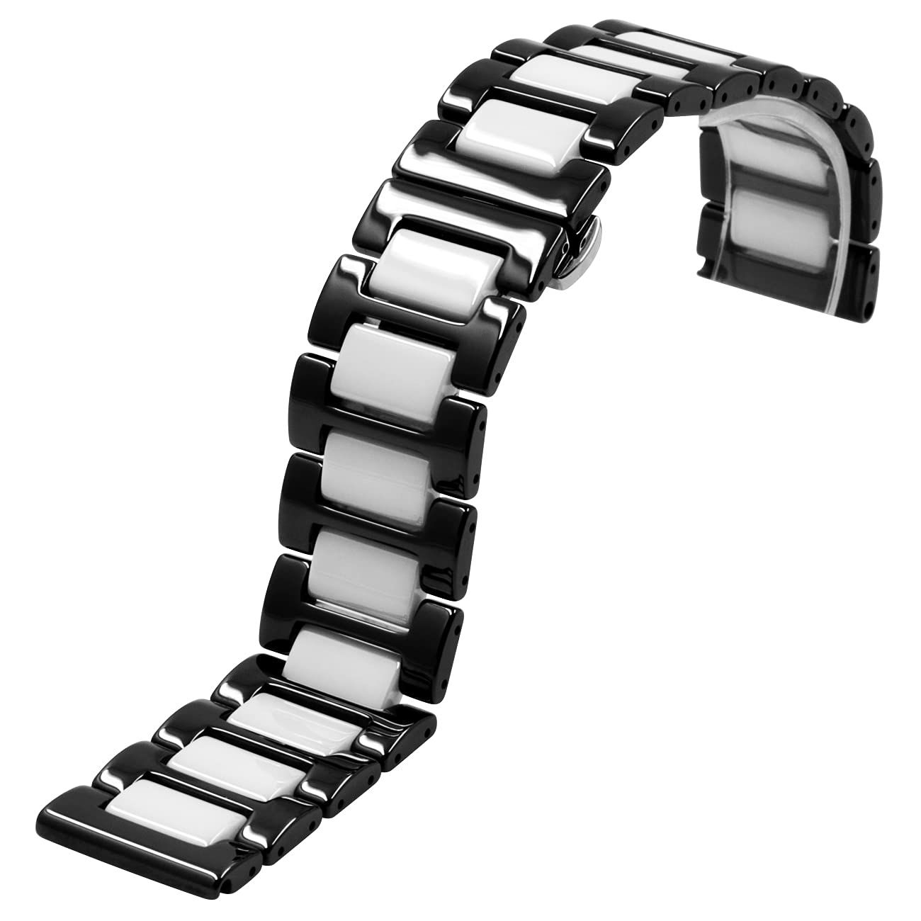 

Watch Strap, Full Ceramic Watch Band, 20mm, Quick Release, Women s & Men s Watch Strap, Stainless Steel Butterfly Buckle, Black & White Link